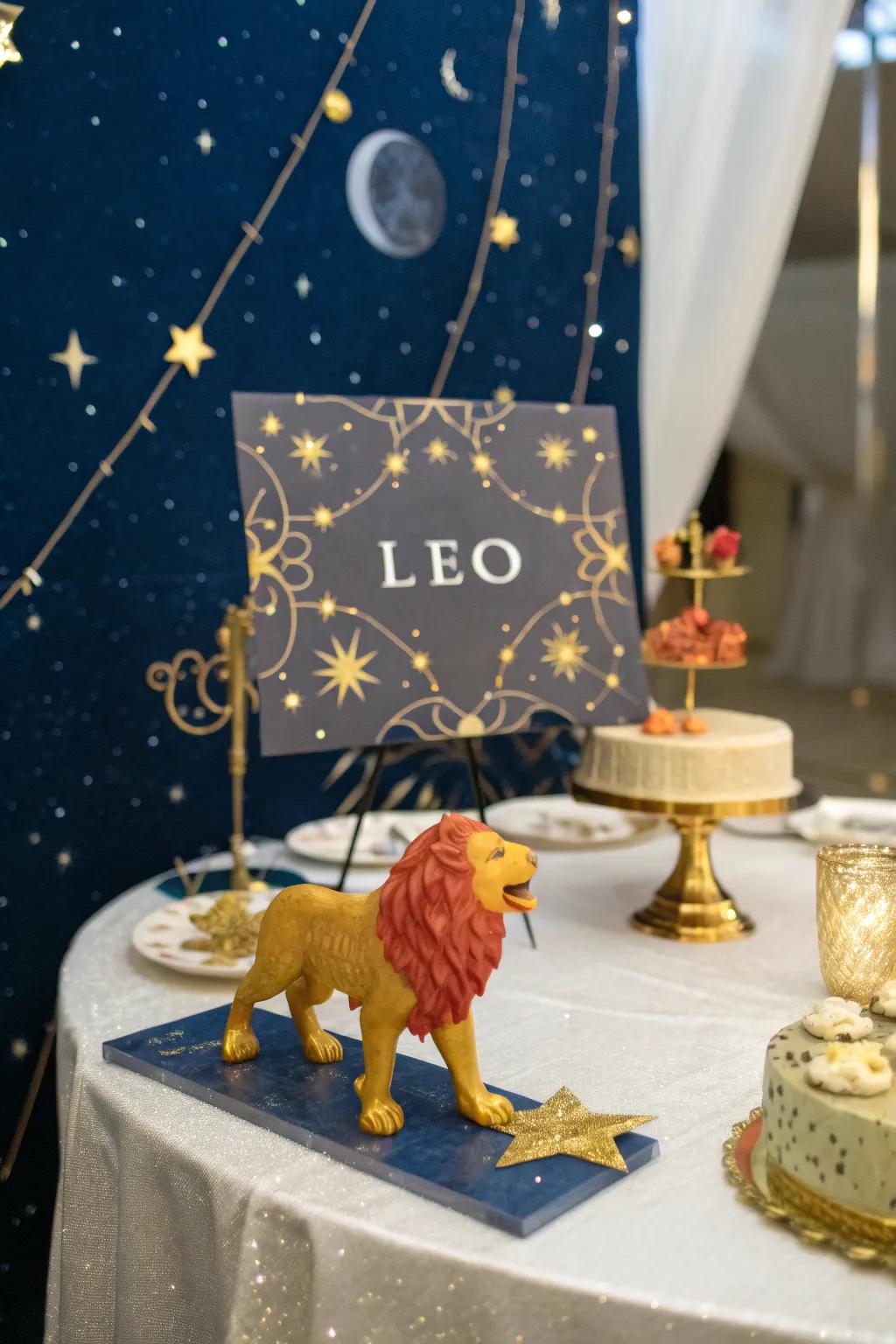 Zodiac-themed tables cultivate a personalized celestial ambiance.