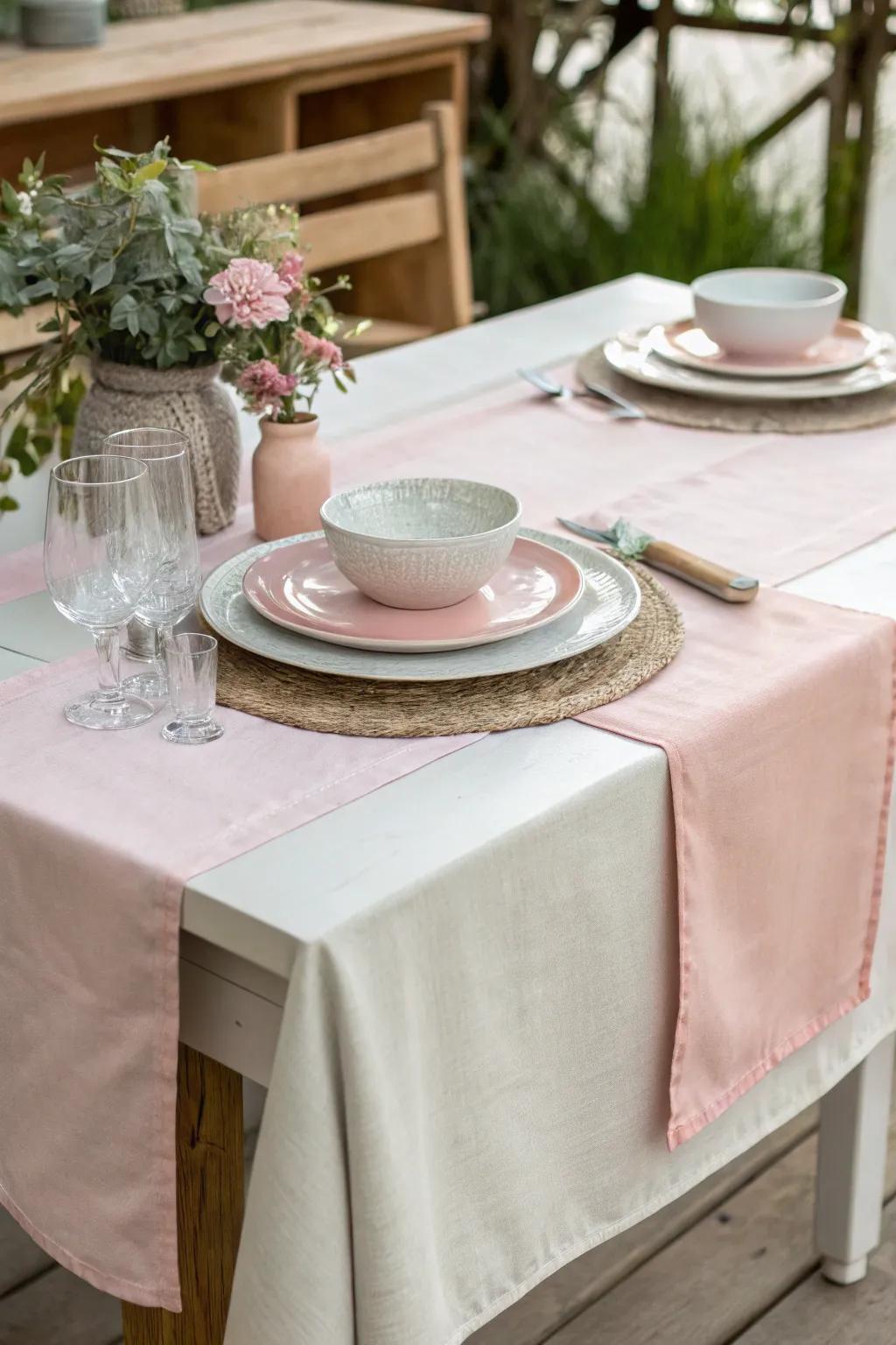 Tint table runner for a serene and calming dining atmosphere.