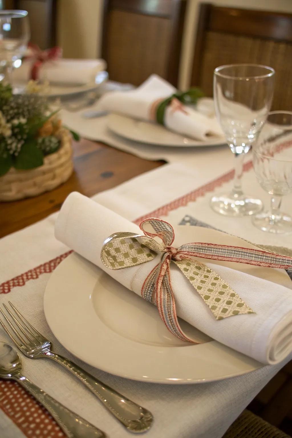 DIY napkin ties contributing a personal touch to the table arrangement.