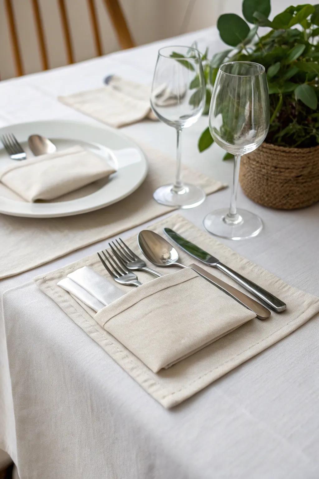 Minimalist pocket fold exuding organized elegance.