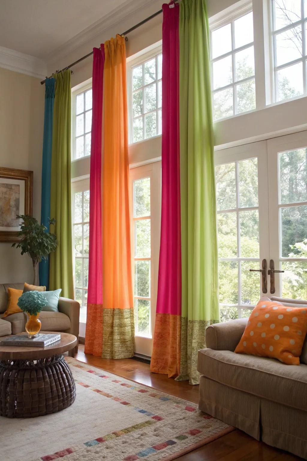 Color-partitioned window coverings for added depth and personality.