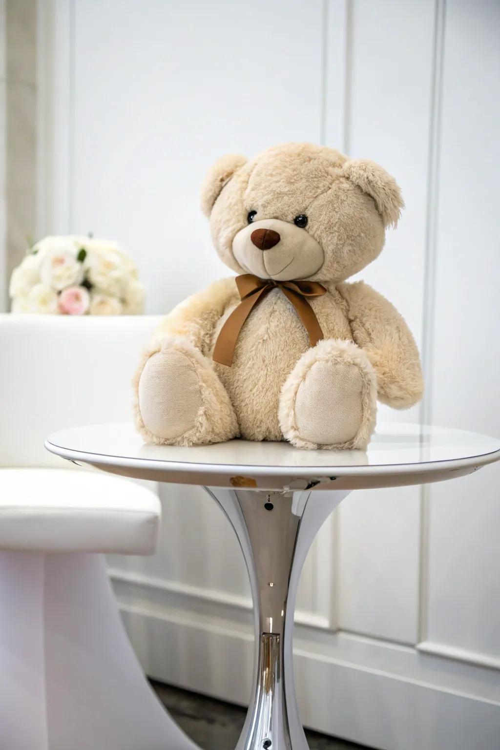 Elegant simplicity with a solitary teddy bear centerpiece.