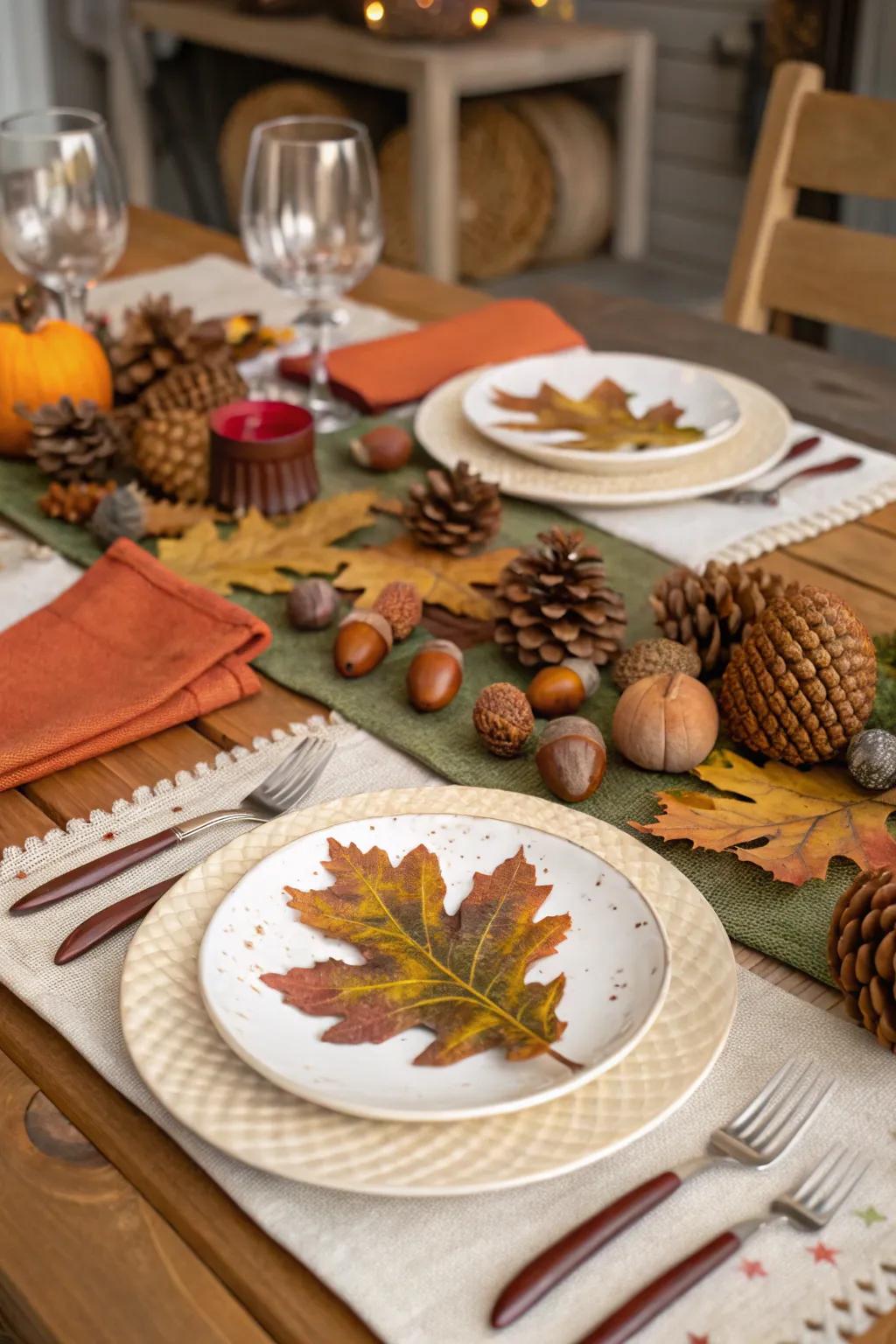 A woodland motif unifies varied components for a harmonious appearance.