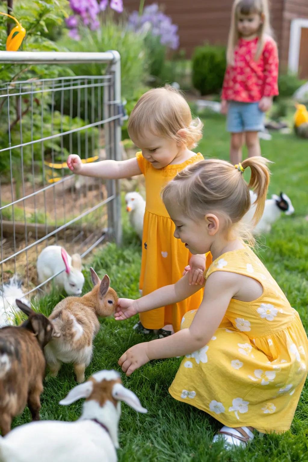 A petting zoo has amazing interactions with the animals.