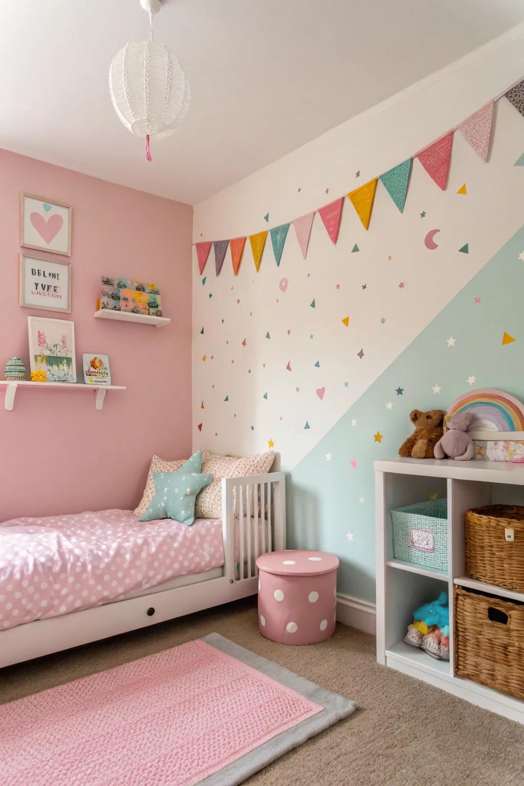 A colored accent wall adds character and charm.
