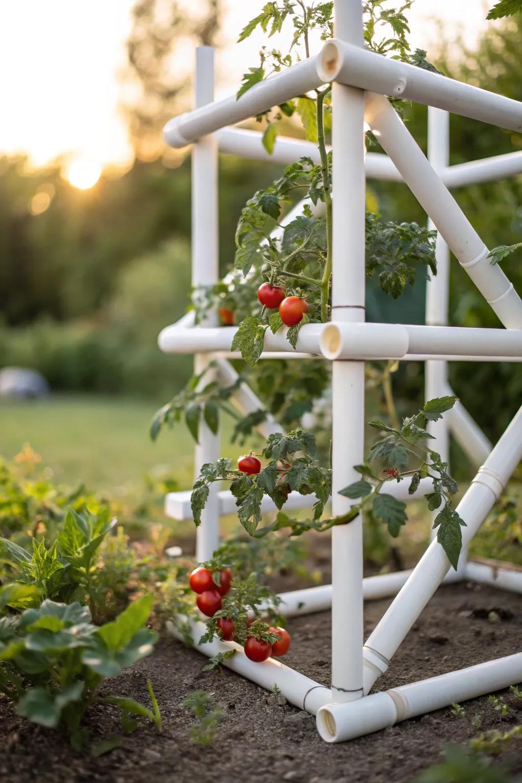 Enhance your garden with a chic and functional plastic tube trellis - perfect for the minimalist at heart!