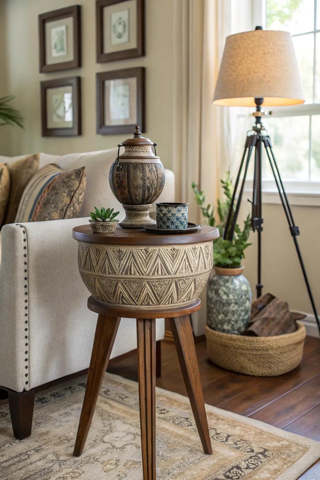 Incorporate intrigue via three-legged vessels showcasing surprise components.