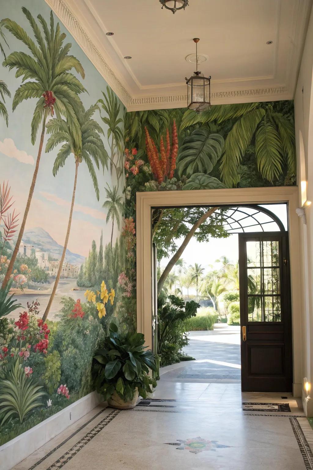 A mural fashions a stunning visual focal point in your entryway.