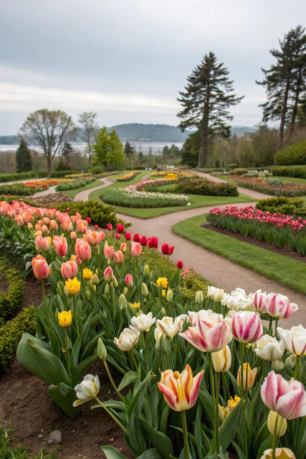 An array of new tulip strains adding drama and intrigue to the garden.