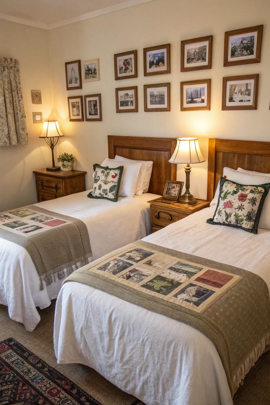 Personal touches infuse warmth and character into twin bed setups.