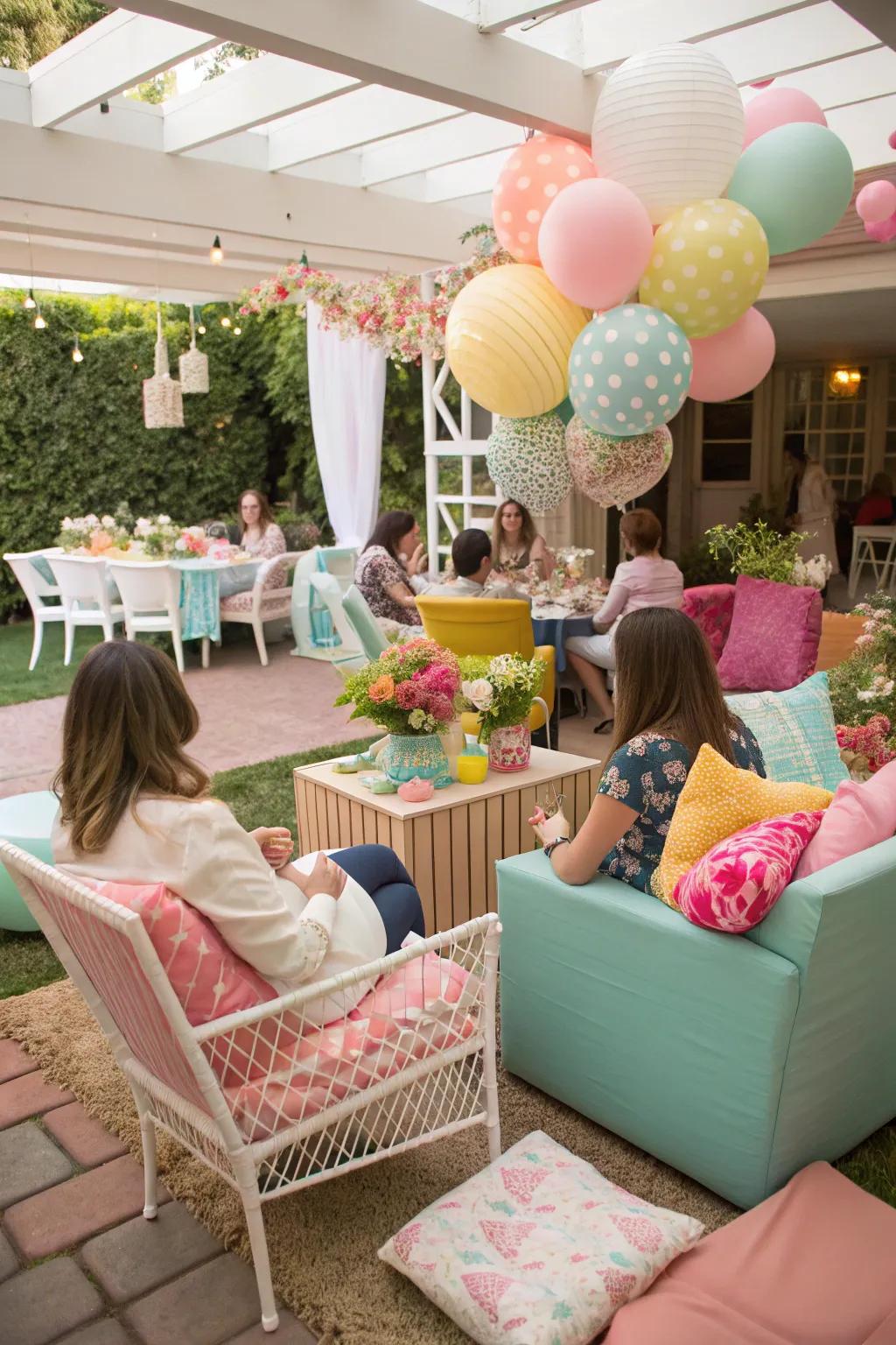 An inviting seating arrangement with eclectic chairs and cushions.