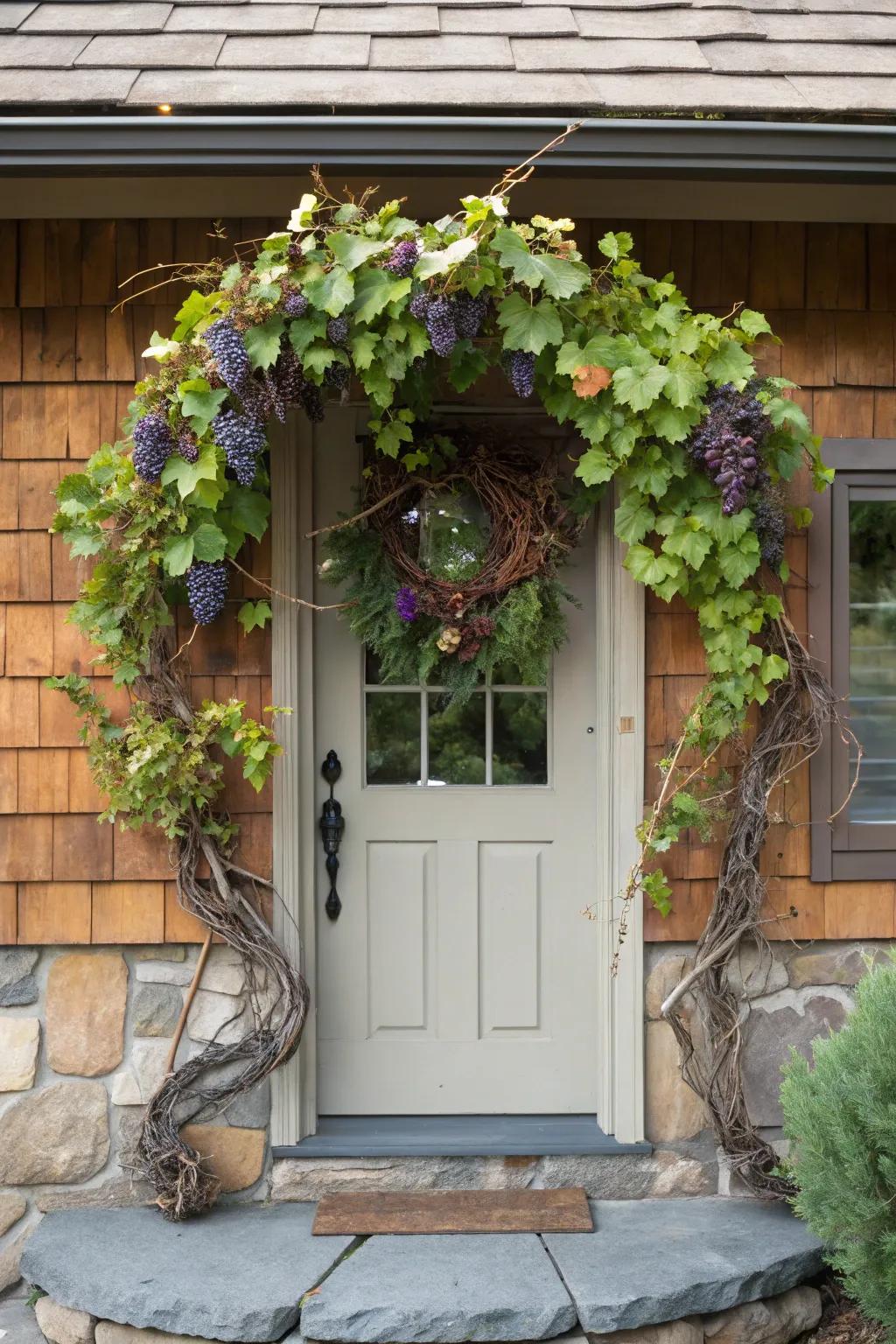 Berries and vines bring vineyard charm to your entryway.