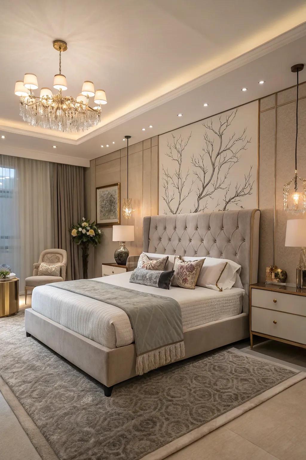 A low-profile bed brings chic coziness to this modern space.