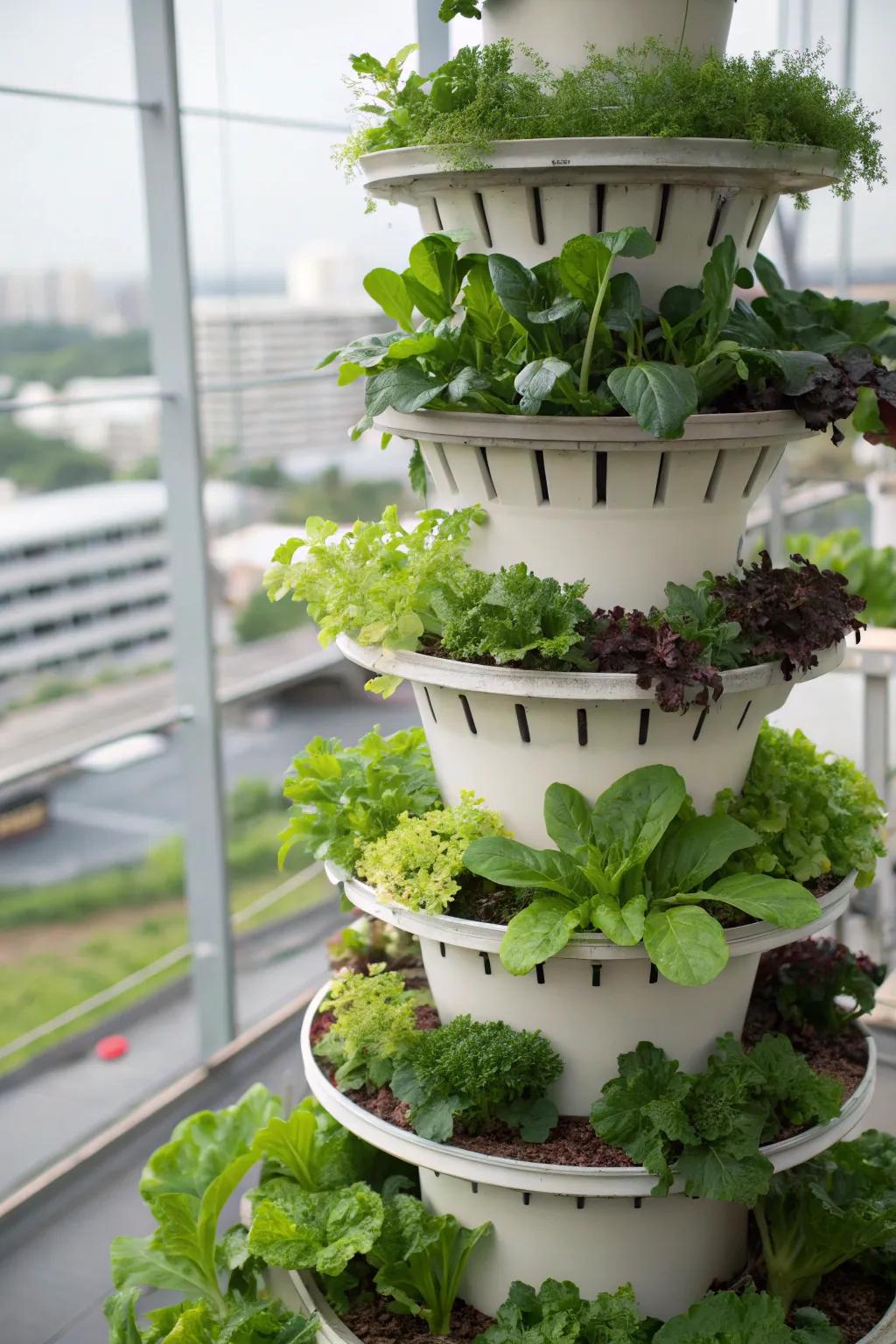 A space-efficient tower garden makes the most of planting area for crops.