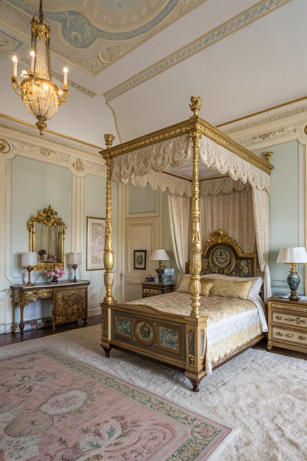 Gilded and metallic touches add a stately touch to Victorian design.