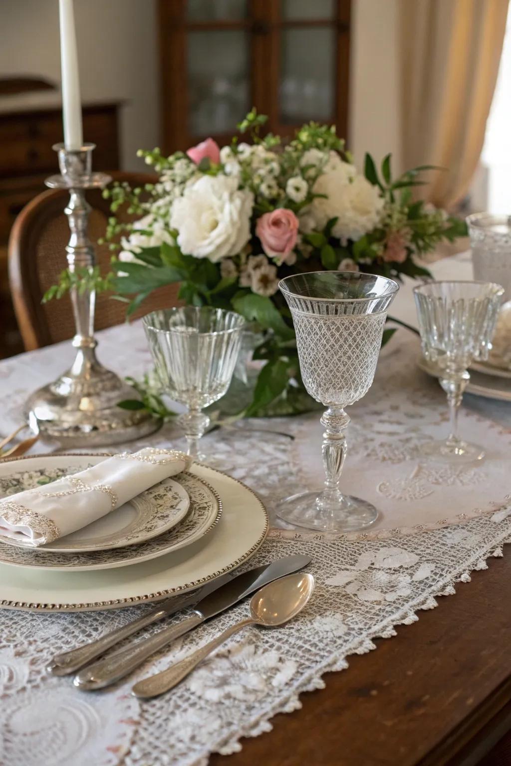 Antique silverware enhances the dining elegance at a retro party.