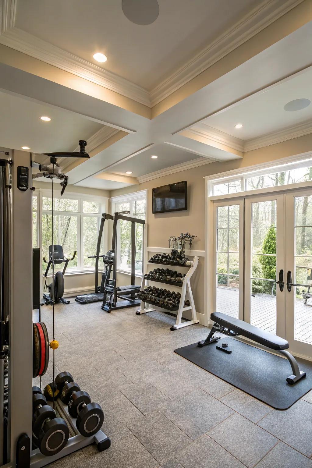 A well-lit home gym to energize your workouts.