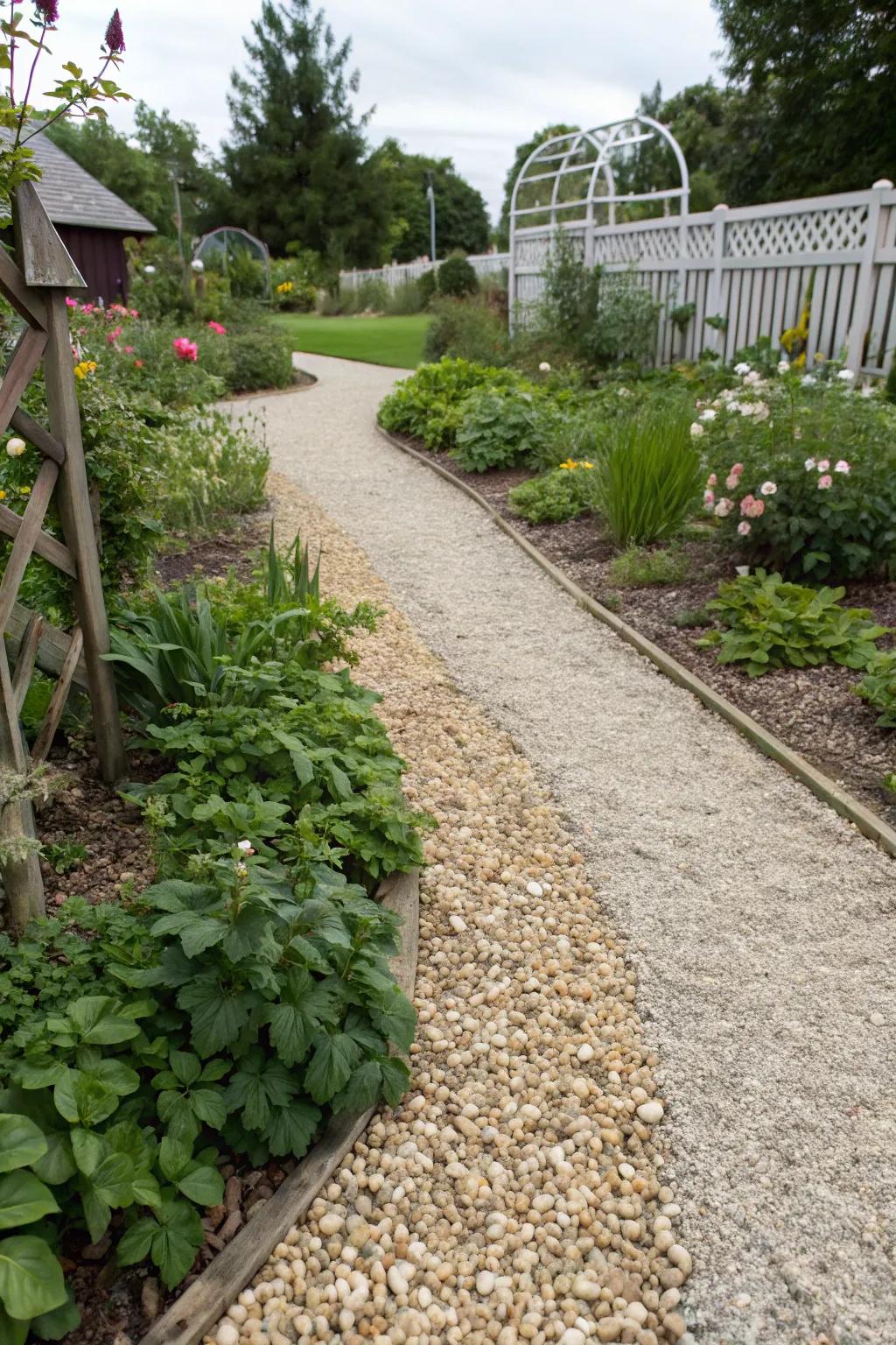 Smooth pebbles fashion a laid-back and inviting garden trail.