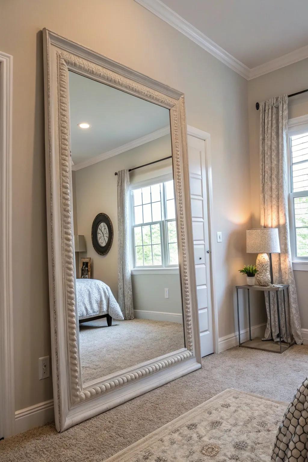 An expansive mirror adds light and a hint of sophistication.