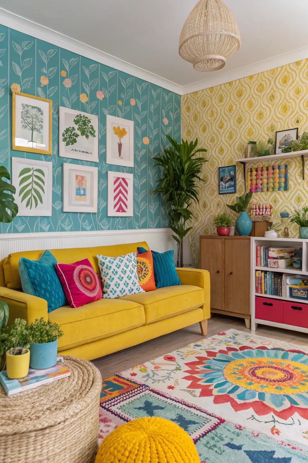 Infuse energy using a vibrant pop of color within your wallpaper choice.