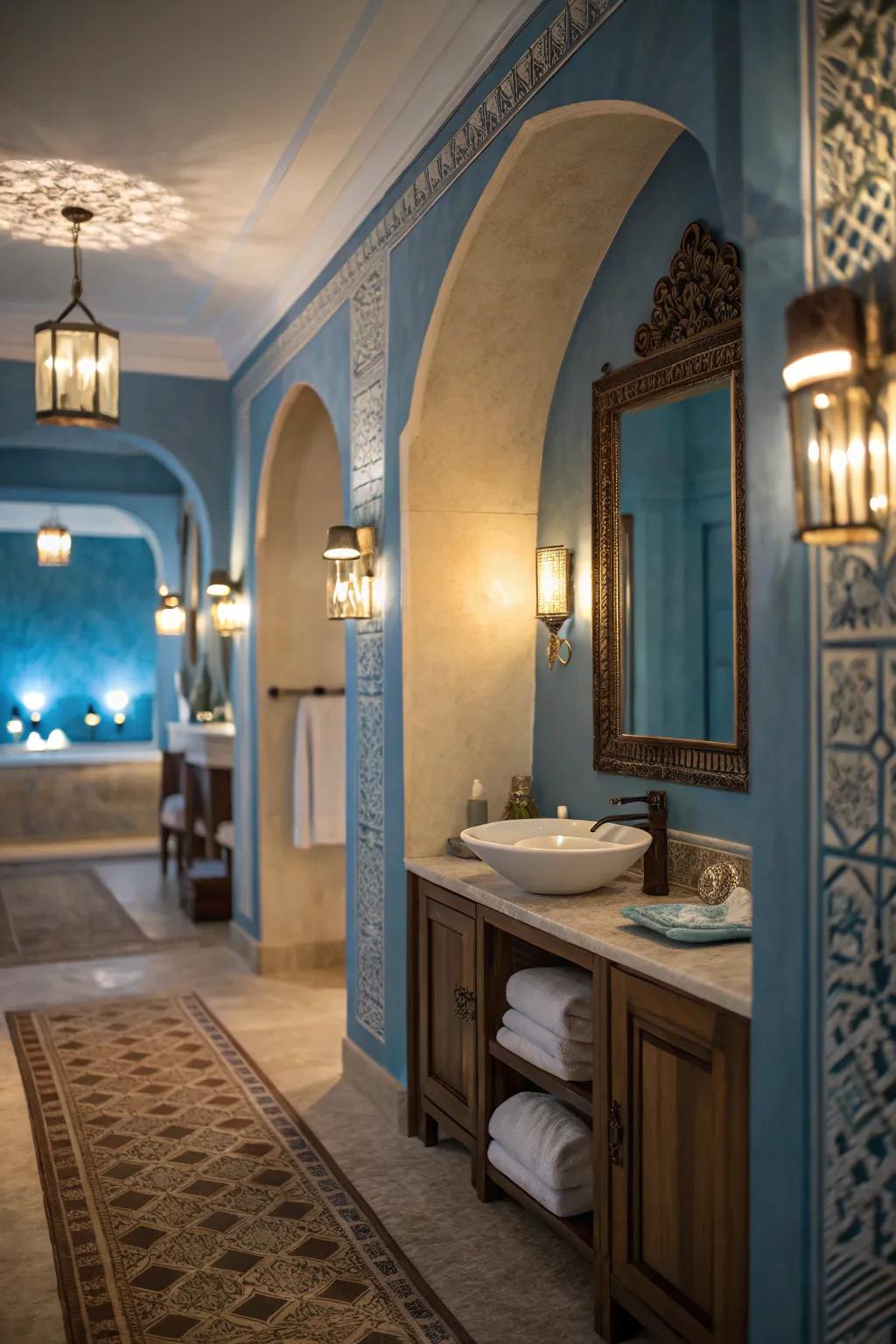 Turn your bathroom into a spa-like retreat with warm blue walls.