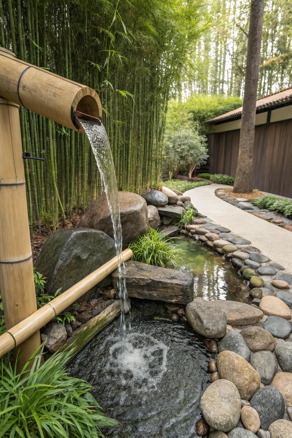 A cane cascade brings Zen and tranquility to your garden.
