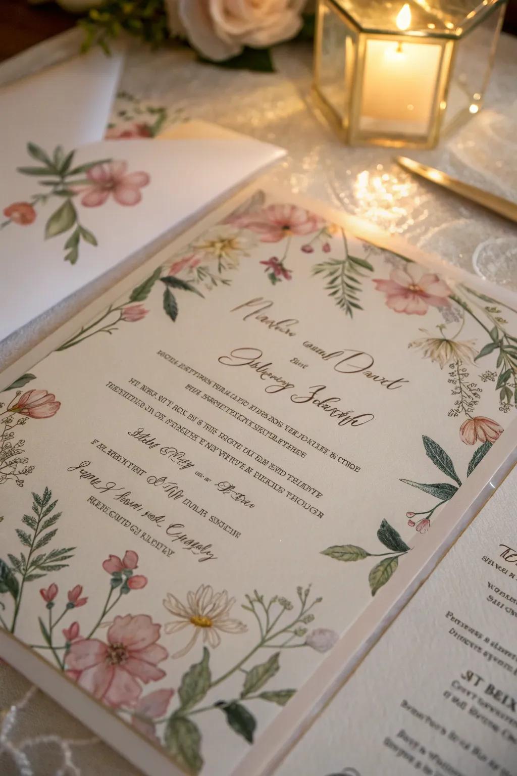 Elegant wedding invitation with a soft clear overlay.