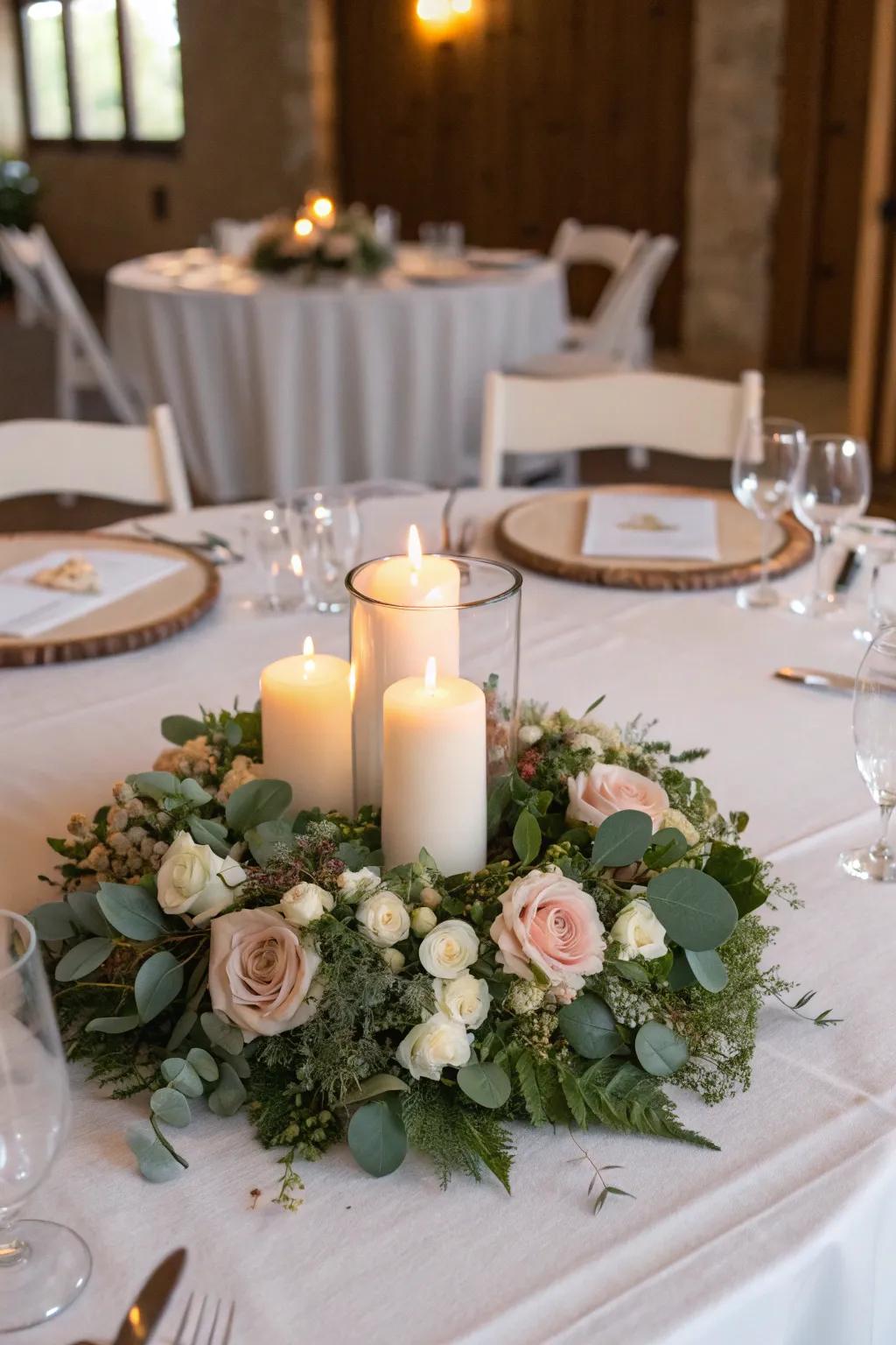 Floral crowns conceiving a timeless and sophisticated centerpiece.