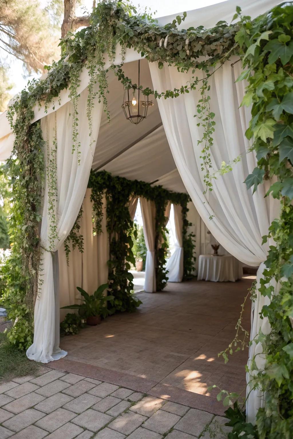 A beautifully adorned tent entrance making a grand statement.