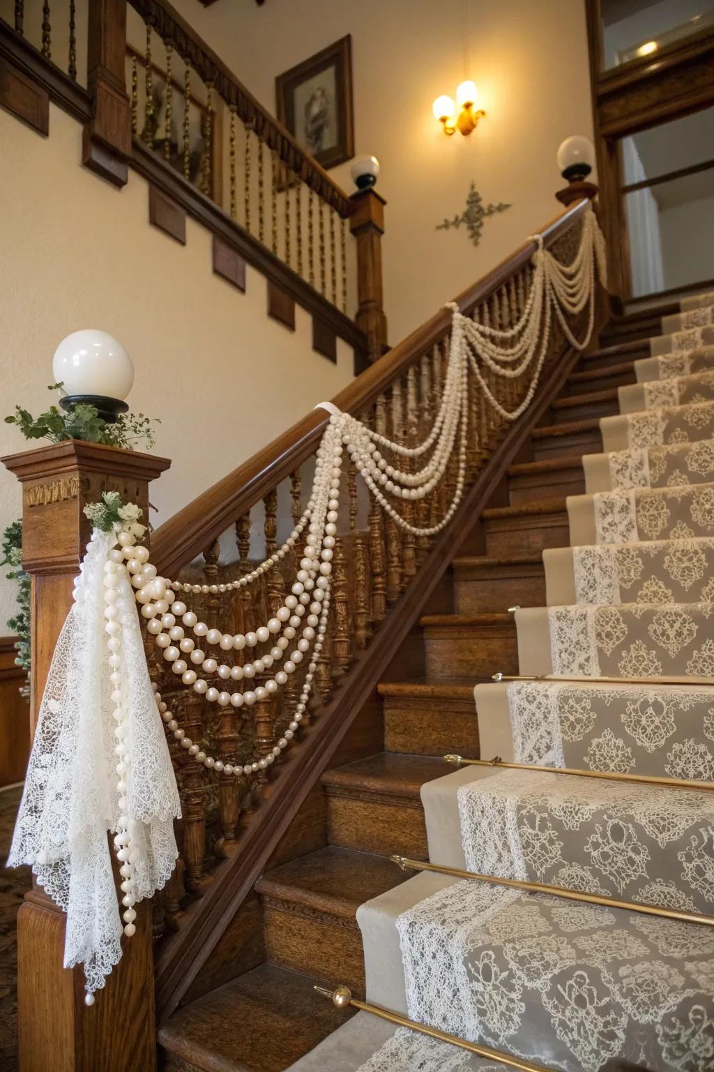 Bygone era elements contribute timeless glamour and elegance to this stairway.