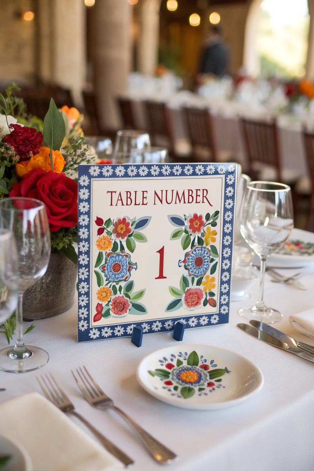 Patterned tiles deliver a vibrant and colorful touch to your wedding tables.