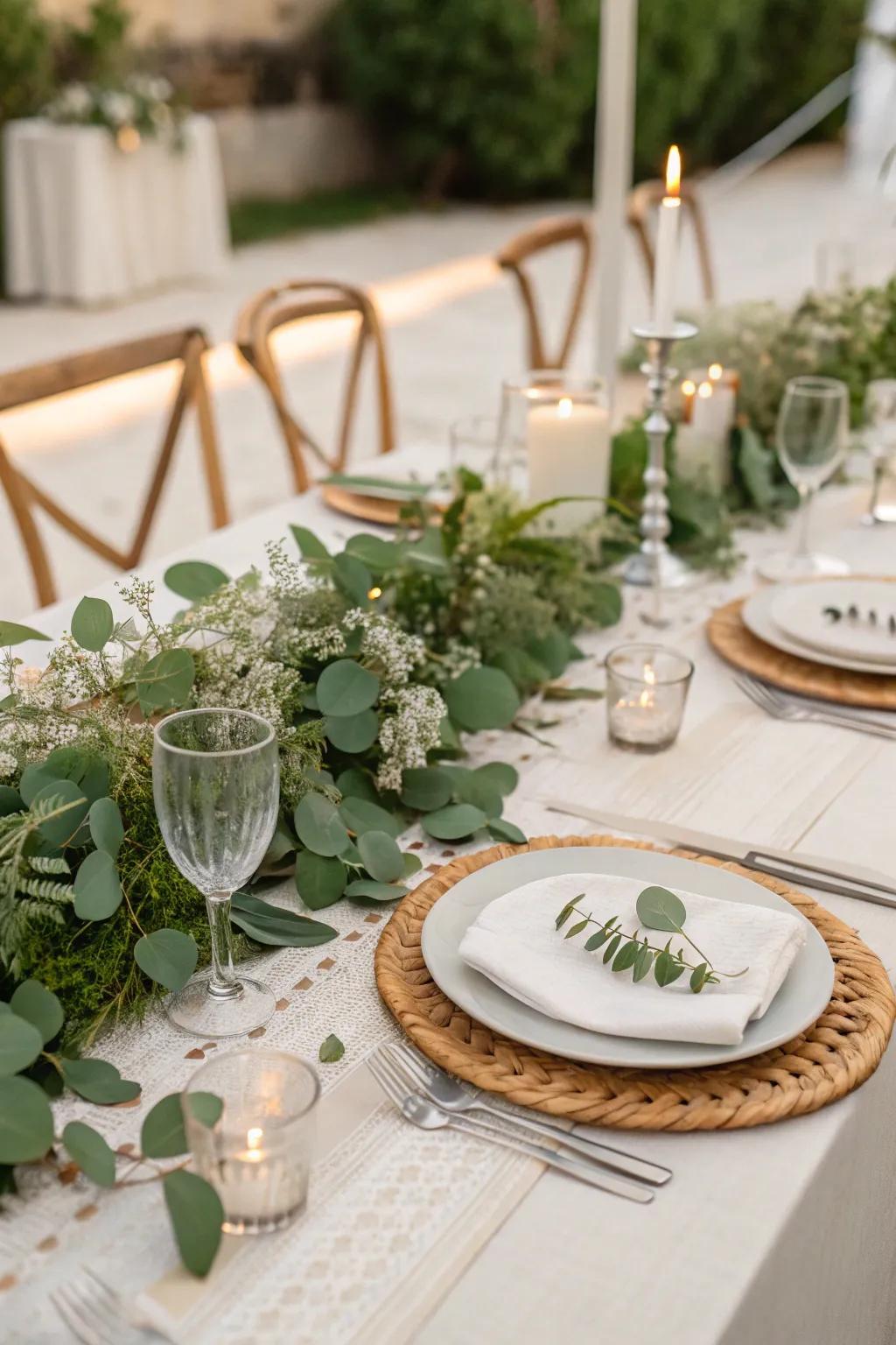 Eco-friendly foliage contributes a fresh, sustainable accent.