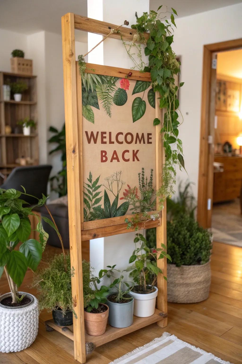 An eco-friendly poster complements a sustainable home setting.