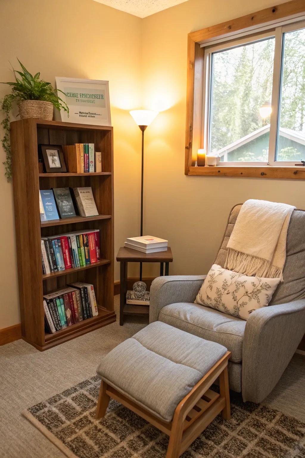Read and relax: A library corner for inspiration and knowledge.