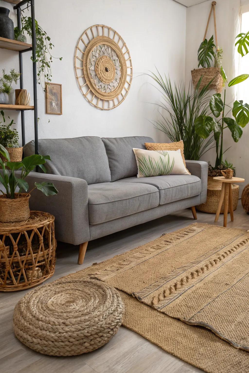 Plant-based fiber rugs offer an eco-conscious and textured touch.