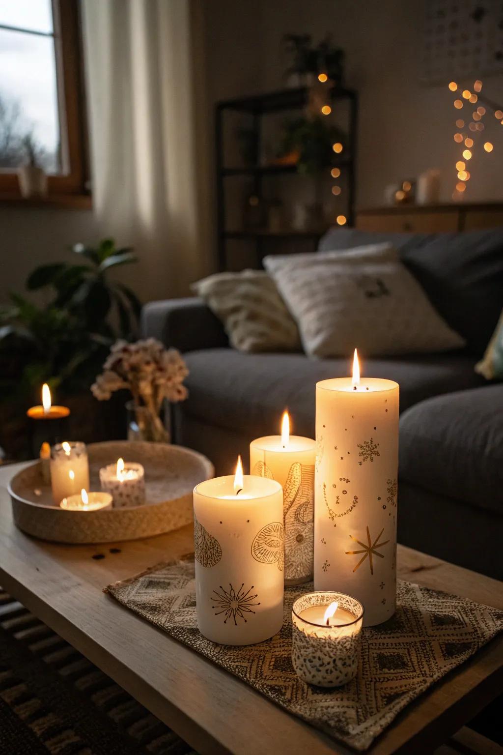 Artisanal wax lights for a warm, inviting atmosphere.