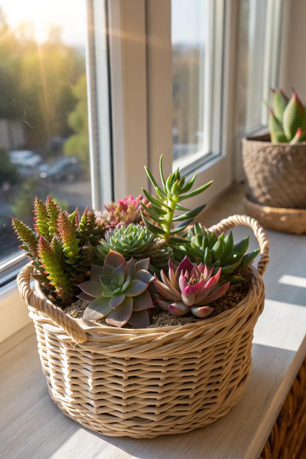 A basket filled with strong flora delivers an impression of foliage and fascination to whichever location.