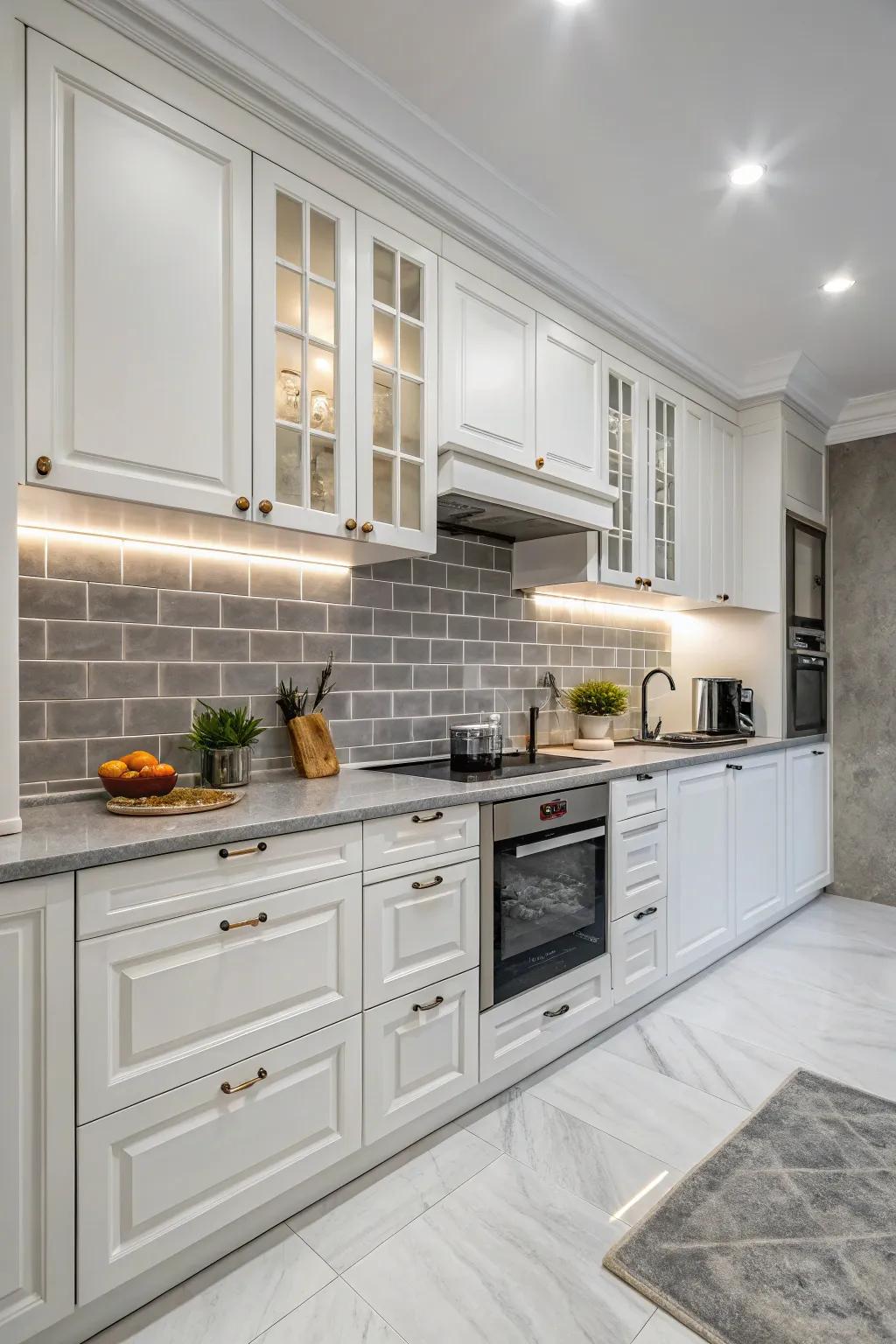 Slate-colored tiles offsetting pristine units featuring a contemporary comparison.