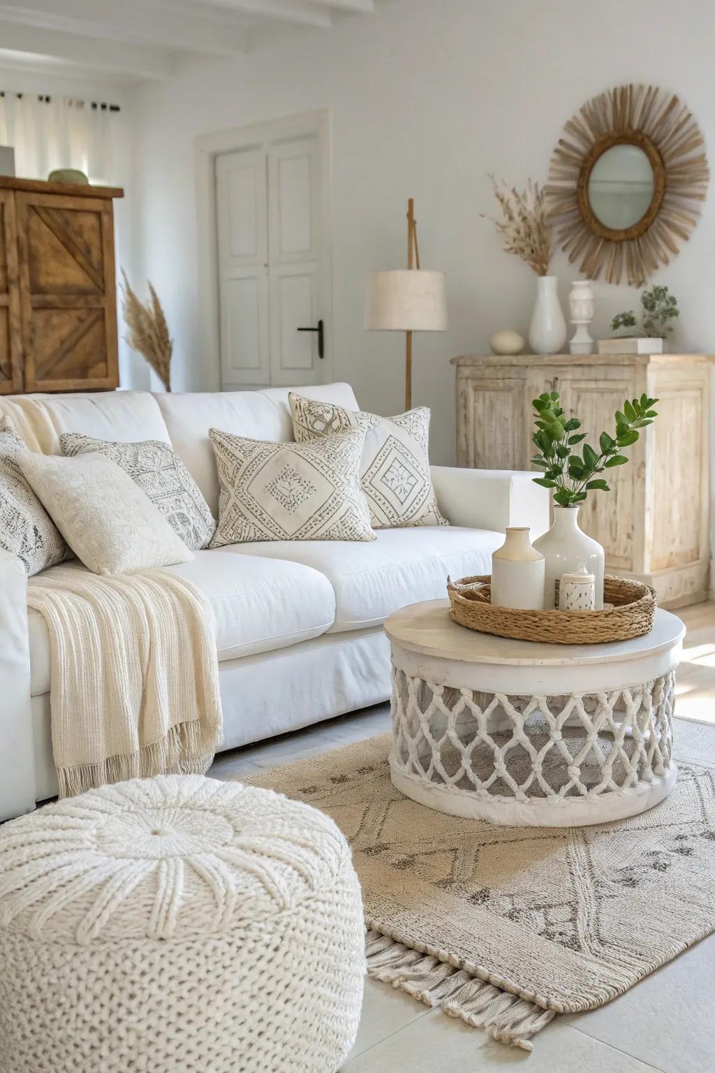 Layering shades of white results in a sophisticated single-shade design.
