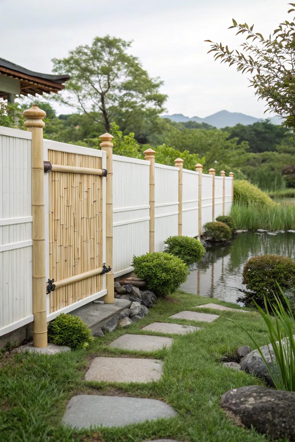 Bamboo highlights on a white boundary usher a touch of nature and tranquility.