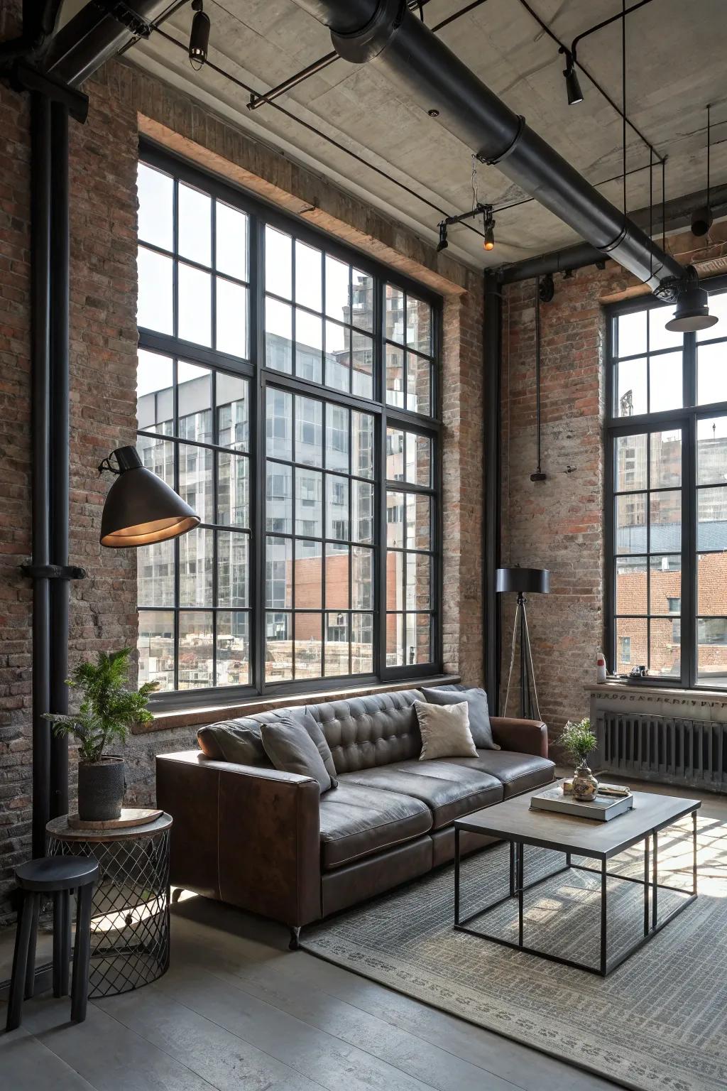 Metallic-bordered windows introduce an industrial sophisticated vibe.