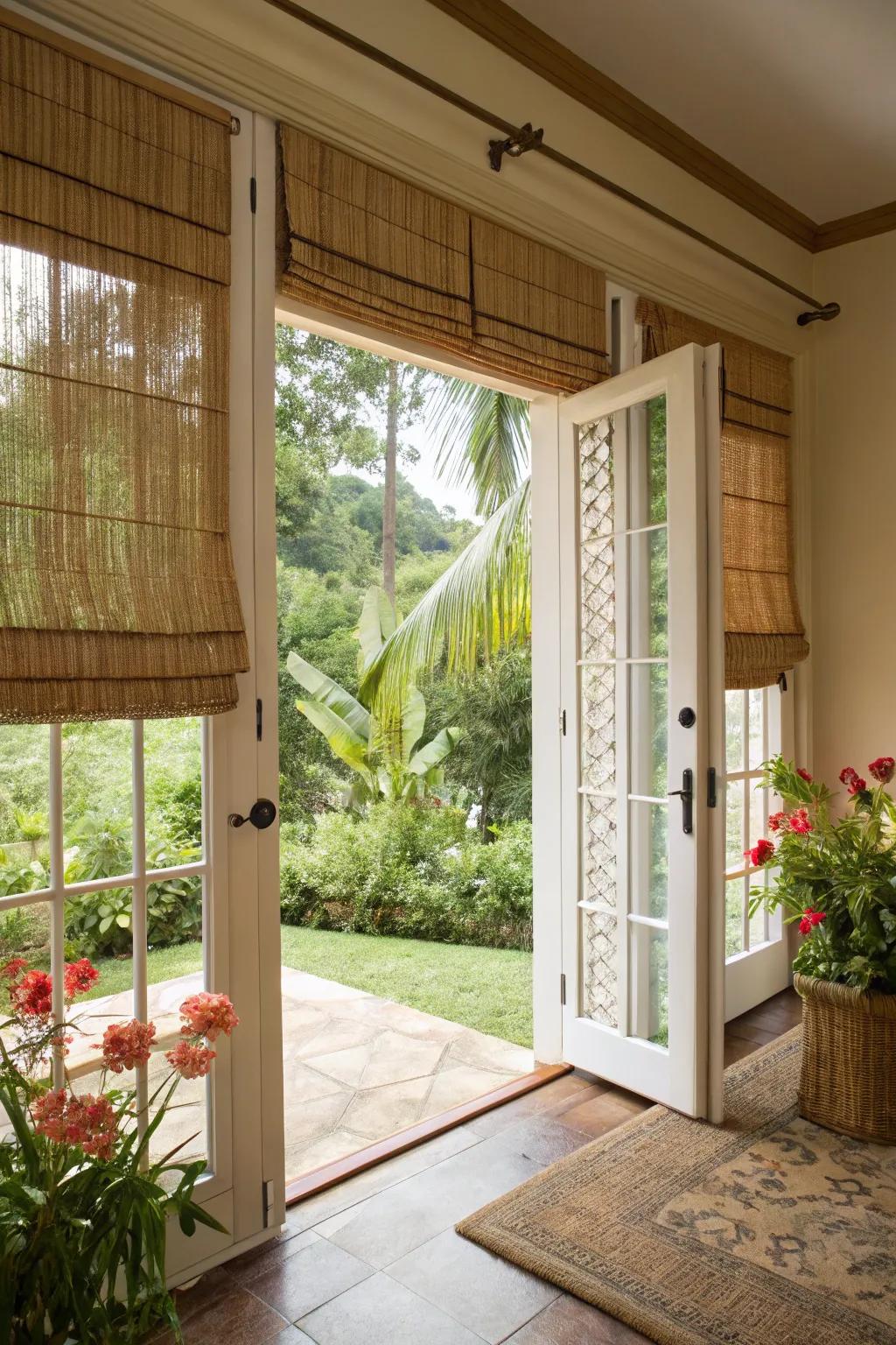 Bamboo screens bring a breezy, exotic feel.