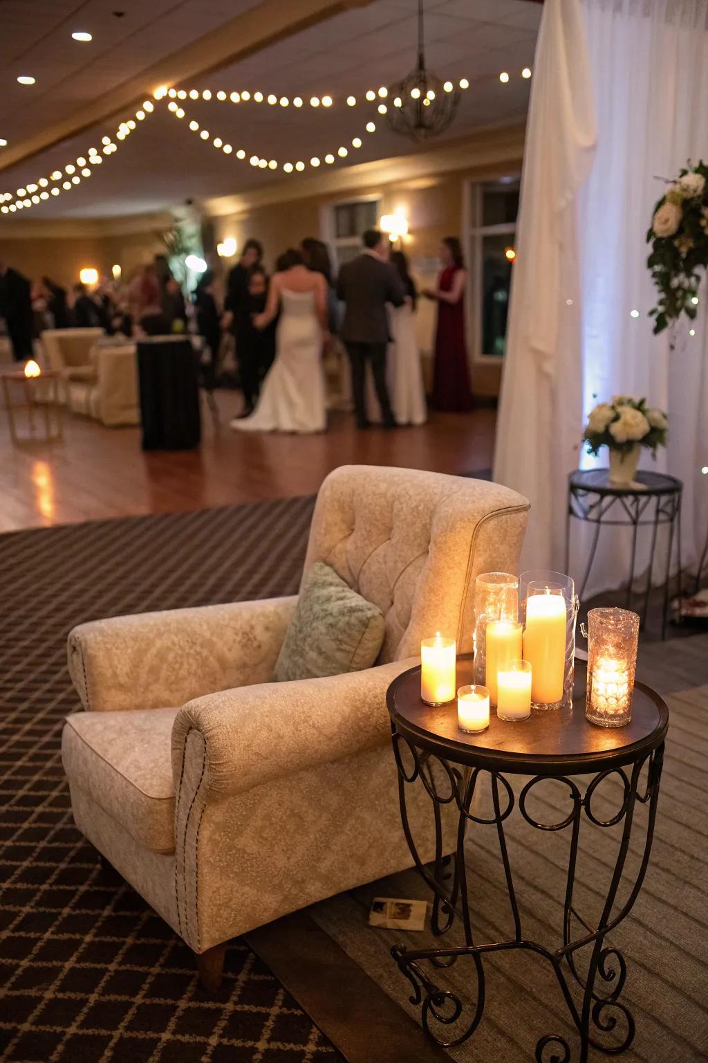 Candlelit nooks make snug, intimate spaces.