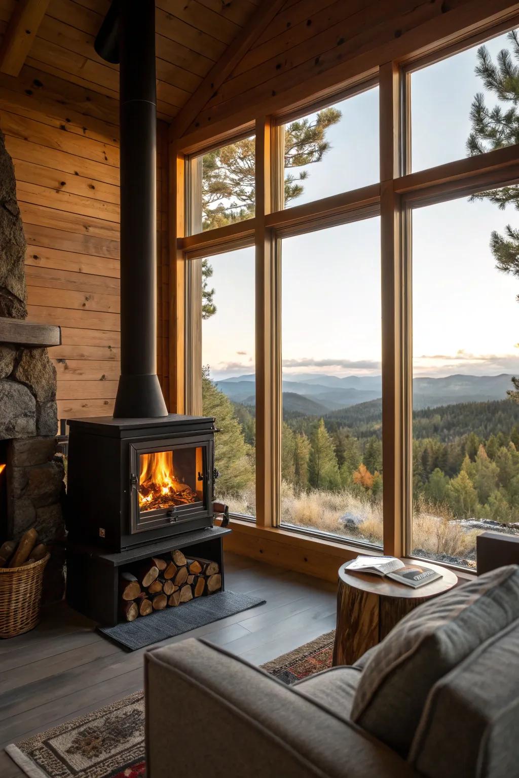 Savor both warmth and vistas with this fireplace layout.