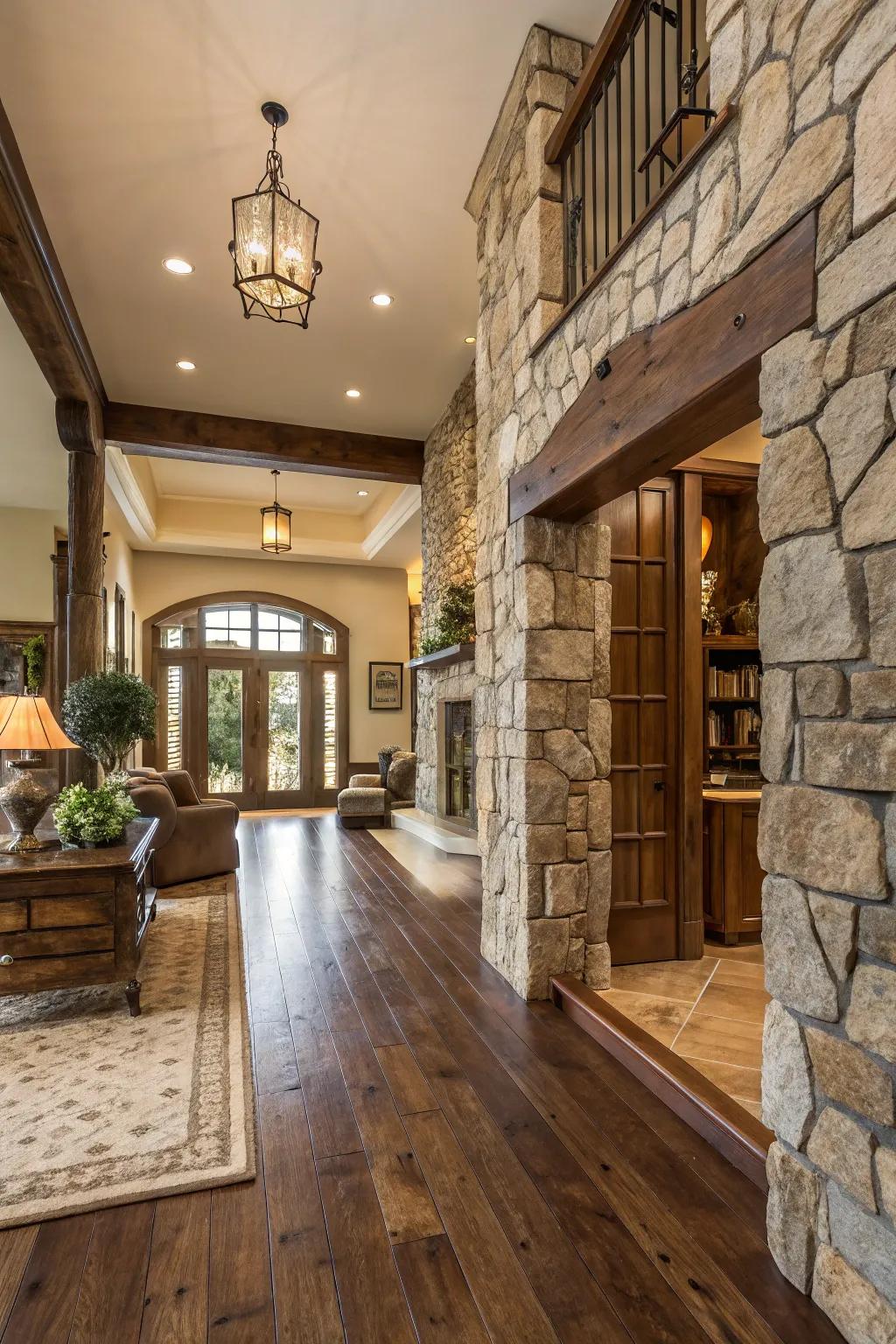 Pure stone accents in floor bridges deliver luxury and toughness.