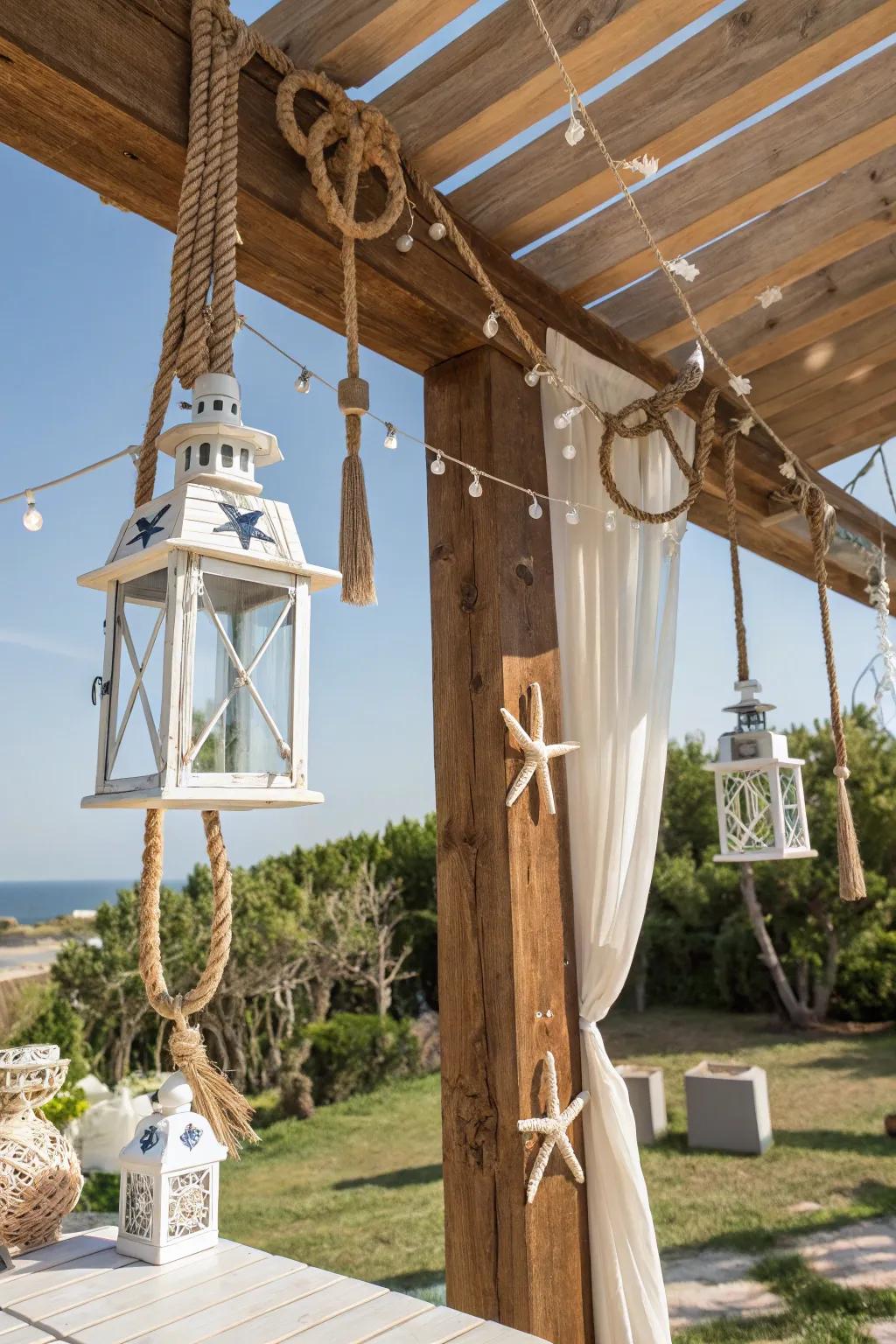 A nautical-themed patio cover with rustic charm.
