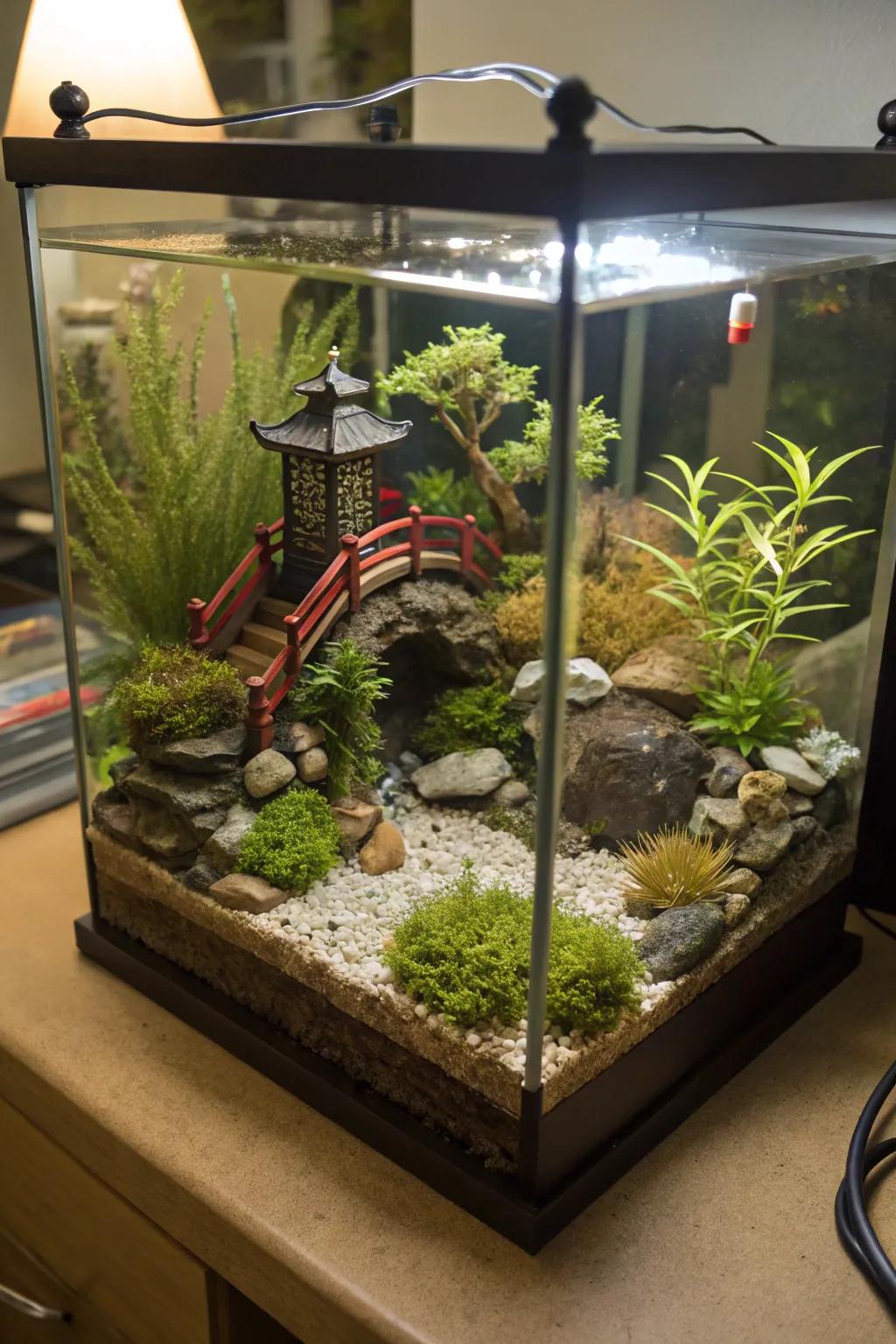 Relish the charm of an aquatic diminutive garden.