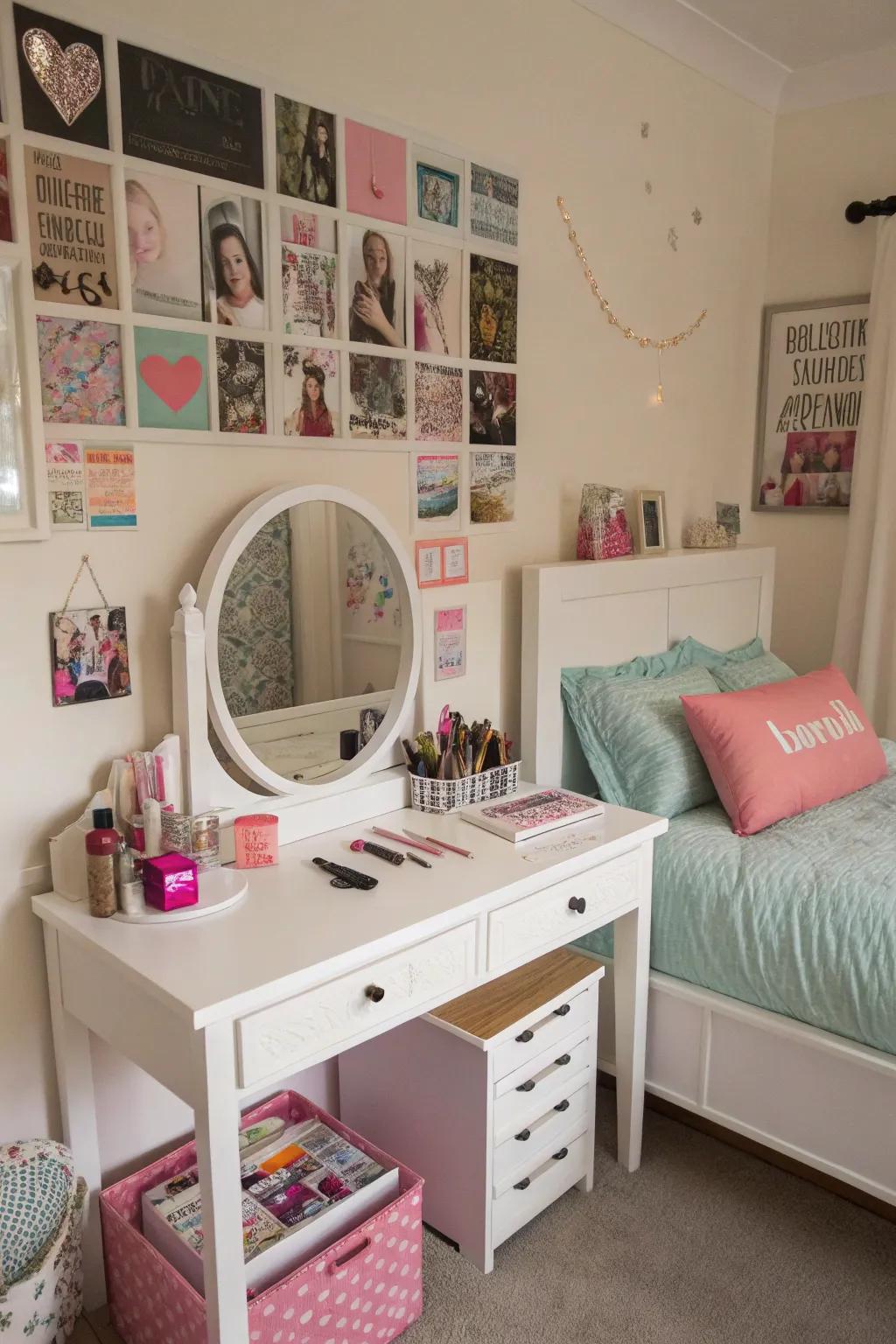 A chic vanity area ideal for style experimentation.