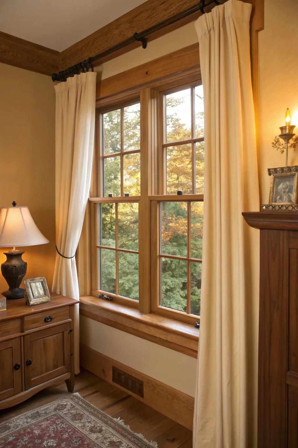 Natural wood trim infuses warmth into any decor.