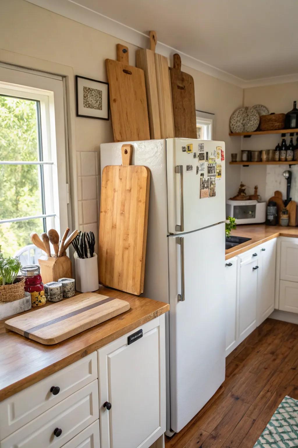 Upright stowage sustains chopping boards systematized coupled with effortlessly reachable.